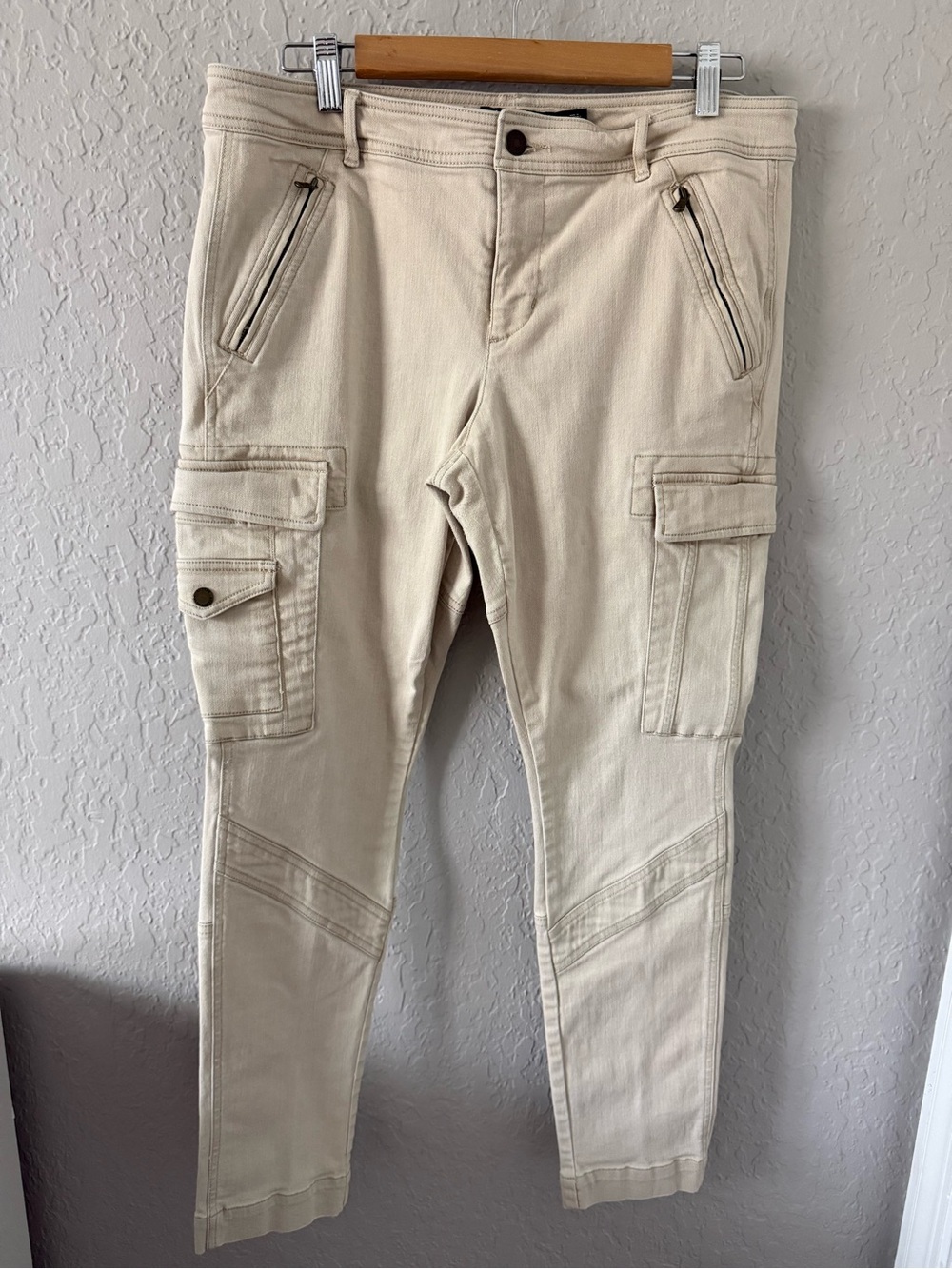 Ralph Lauren Womens Cream Denim Cargo Pants - Slim Fit Sz 14